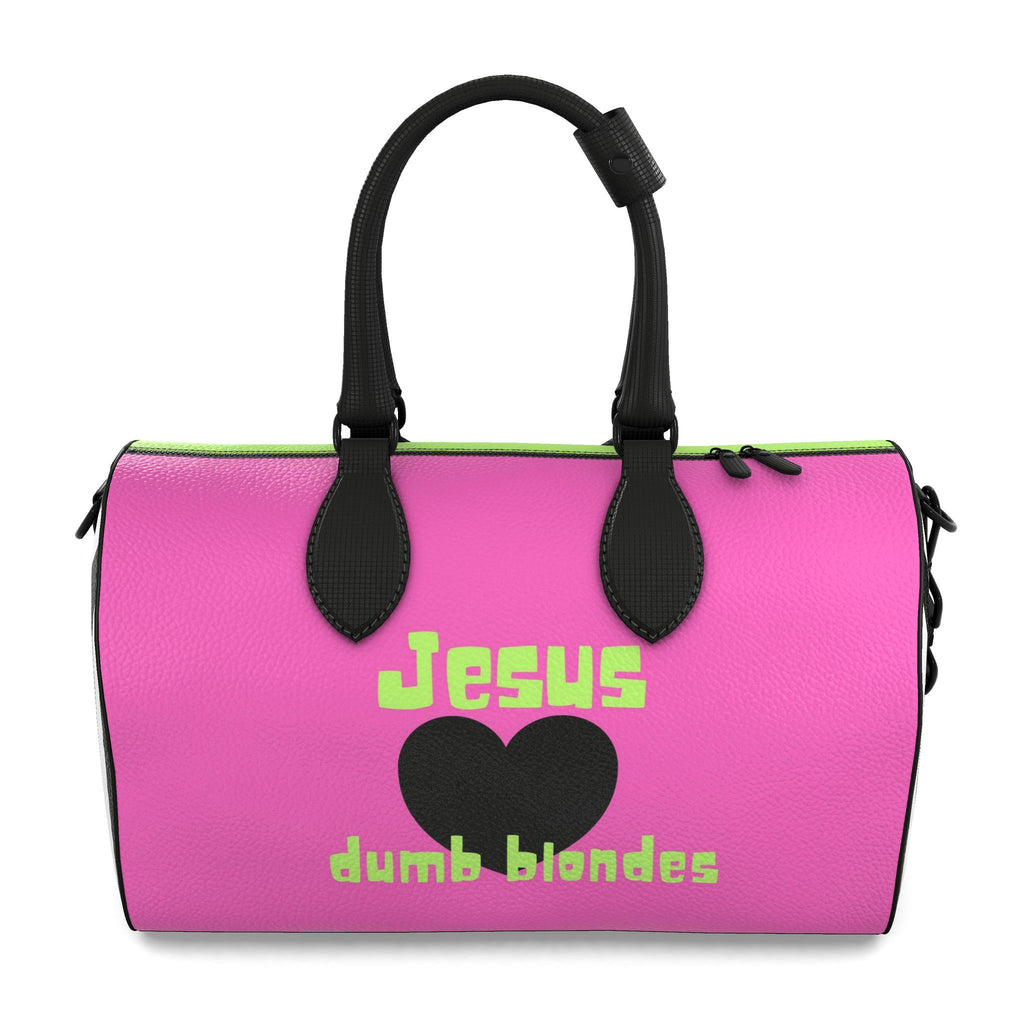 'JESUS🖤dumb blondes' Leather Duffle Handbag- TURN ME AROUND TO SEE ALL SIDES!
